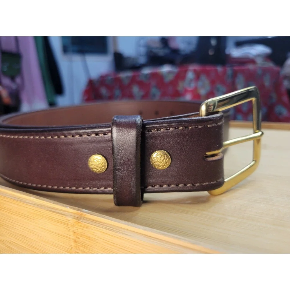 Forest Hill Brown Leather Belt Mens Size 48 Made in USA Brass Buckle‎ Handcraft